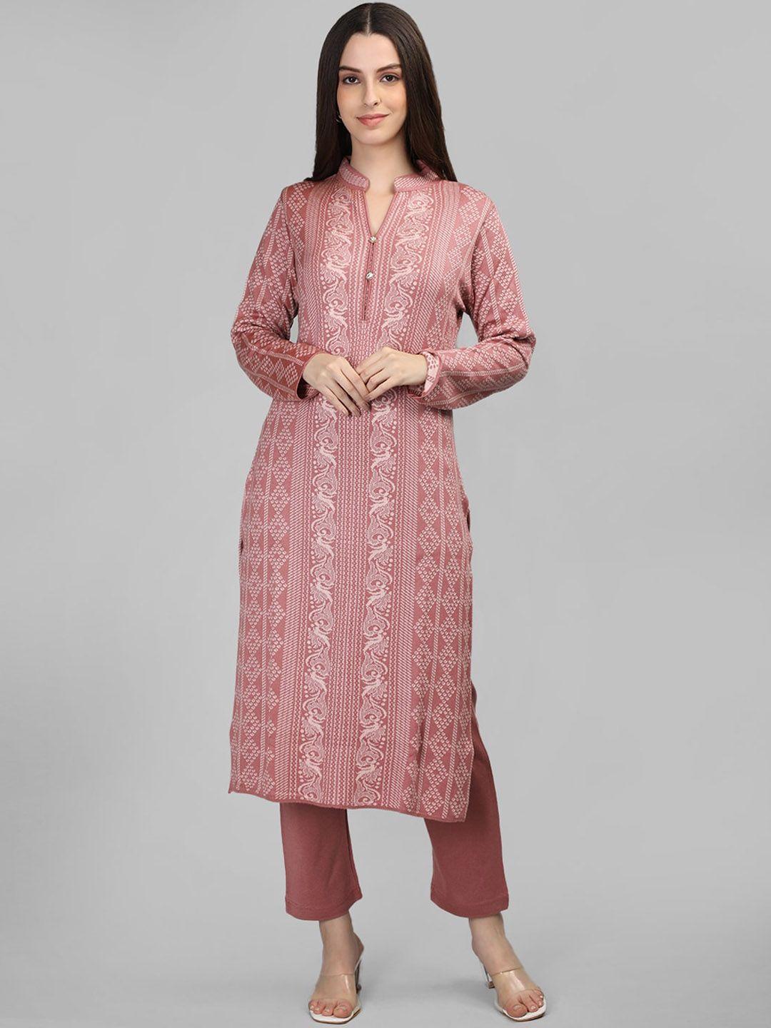 mikhad ethnic motifs printed woollen straight kurta