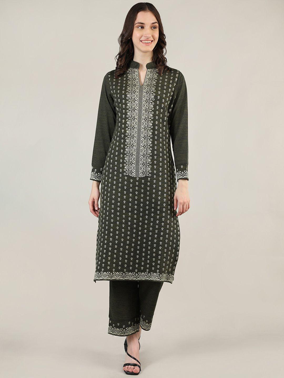 mikhad ethnic motifs wool kurta with trousers