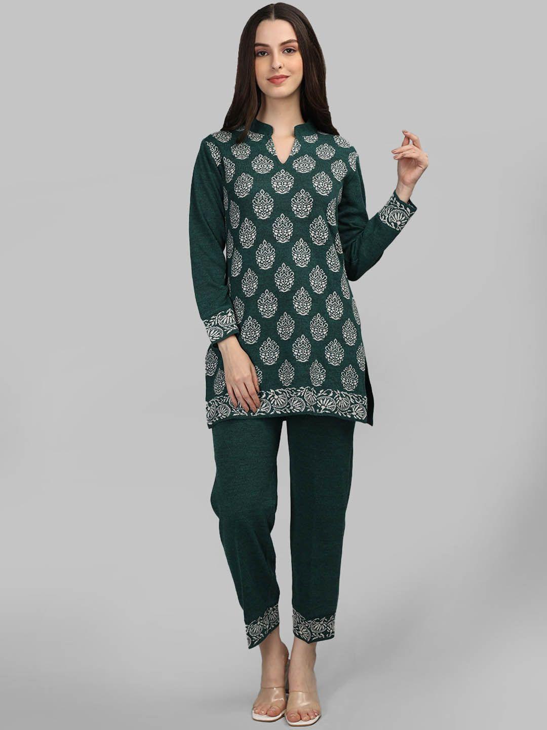 mikhad ethnic motifs woven design pure wool straight kurti with trousers