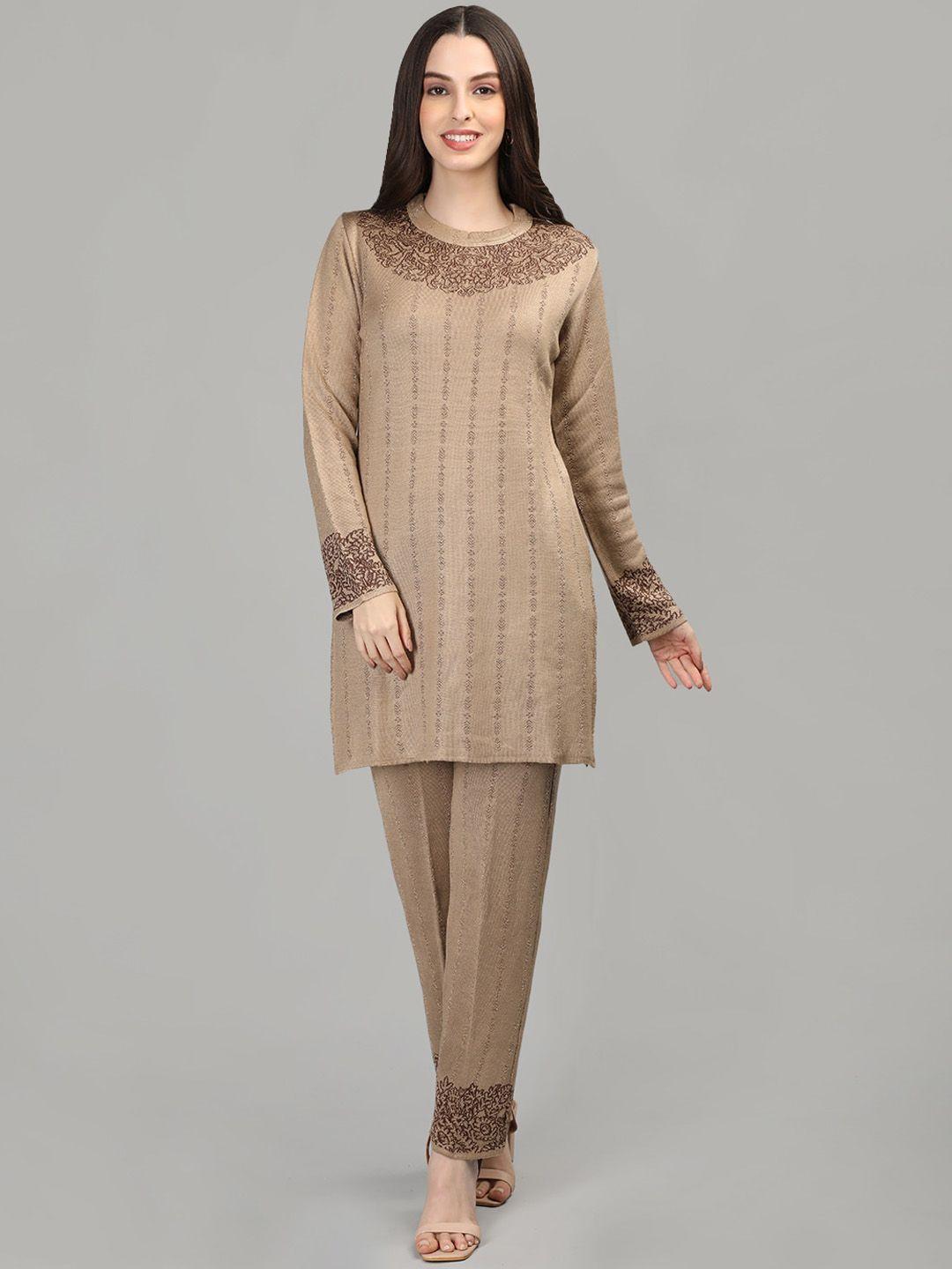 mikhad ethnic motifs woven design woolen kurti with trousers