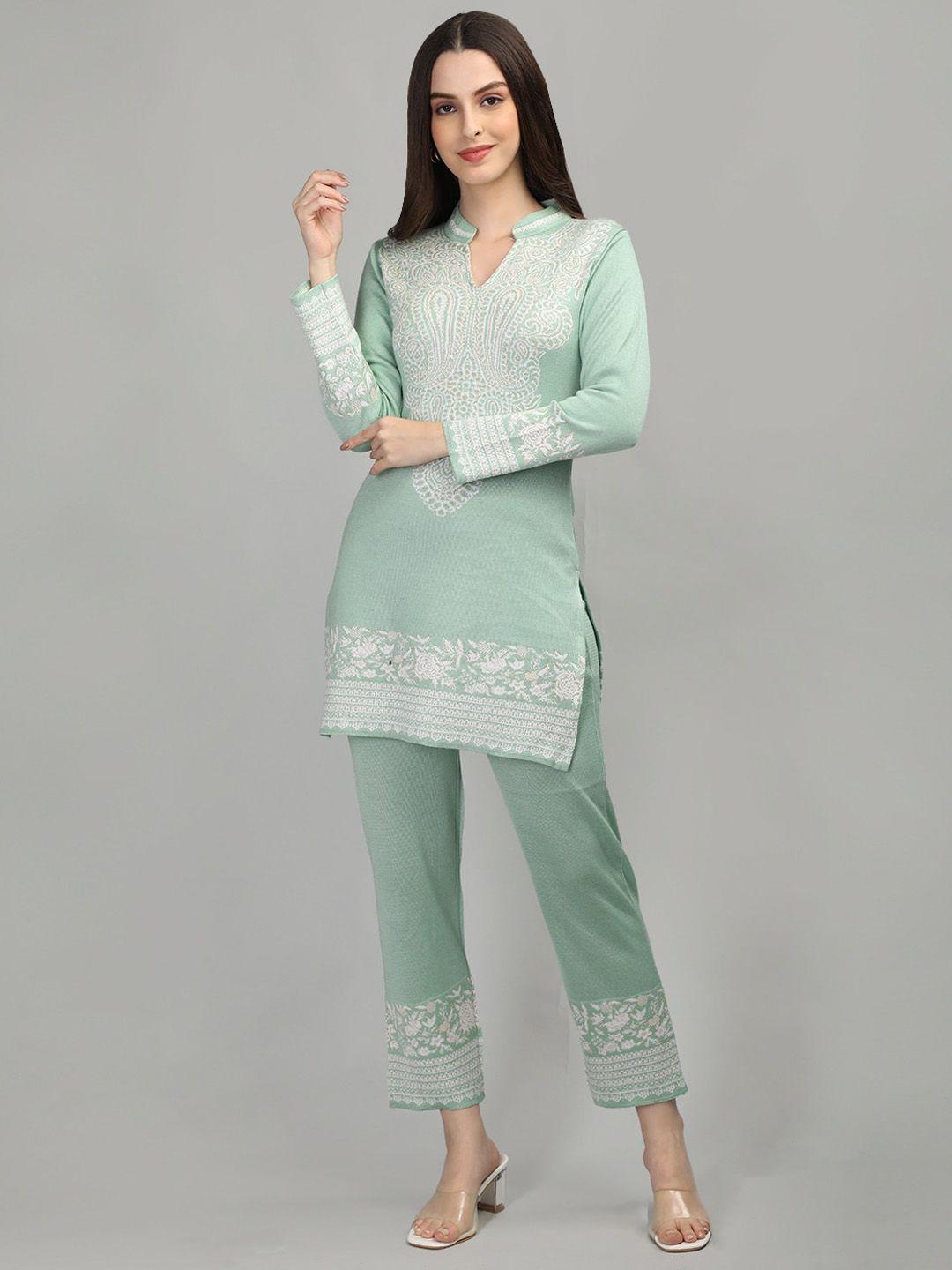 mikhad ethnic motifs woven design woolen straight kurti with trousers