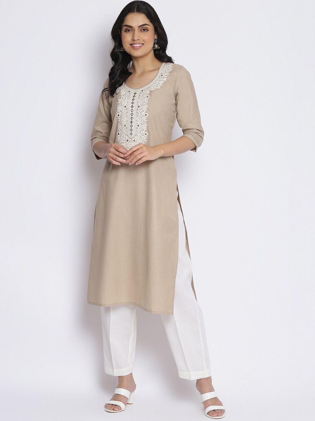 mikhad ethnic motifs yoke design thread work pure cotton kurta