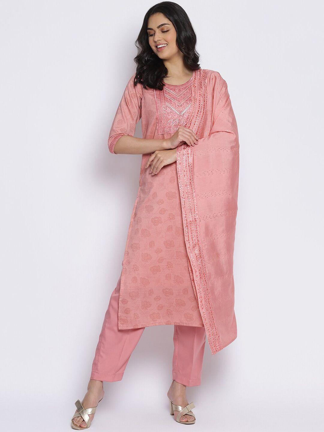 mikhad floral printed sequinned pure cotton kurta