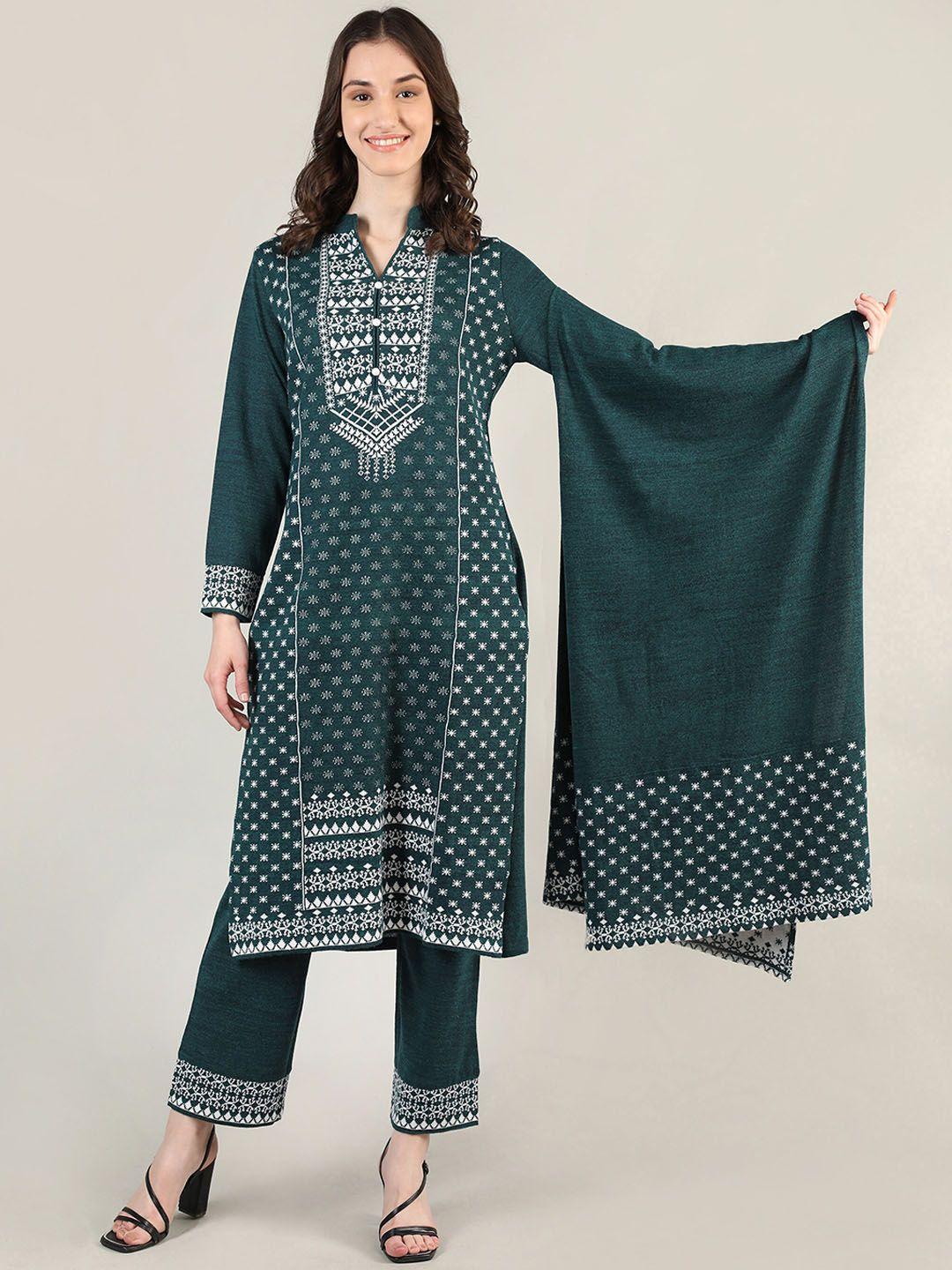 mikhad pure wool kurta with trousers & with dupatta