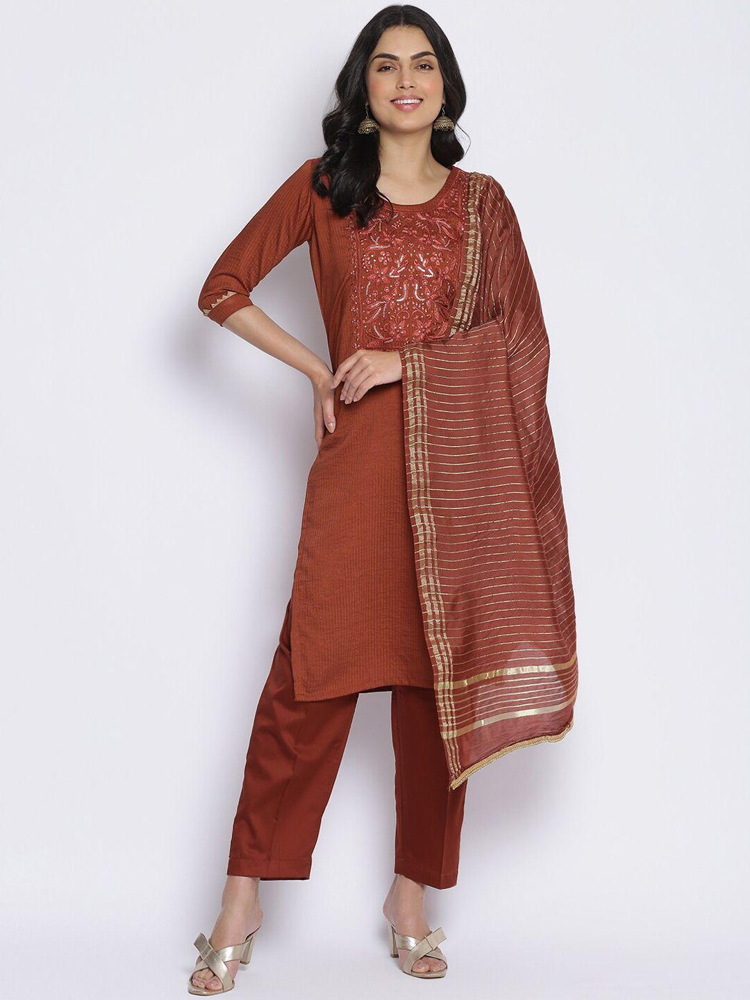 mikhad striped sequinned pure cotton straight kurta