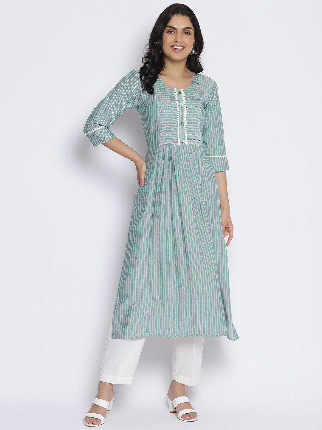 mikhad striped thread work pure cotton kurta