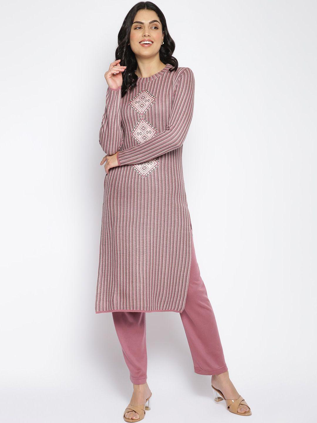 mikhad woman pink striped kurta with trousers