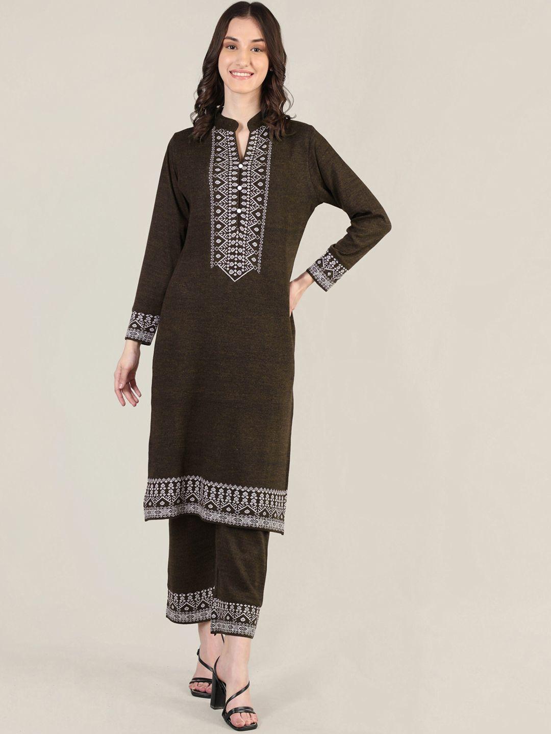 mikhad women mandarin collar printed kurta with trousers