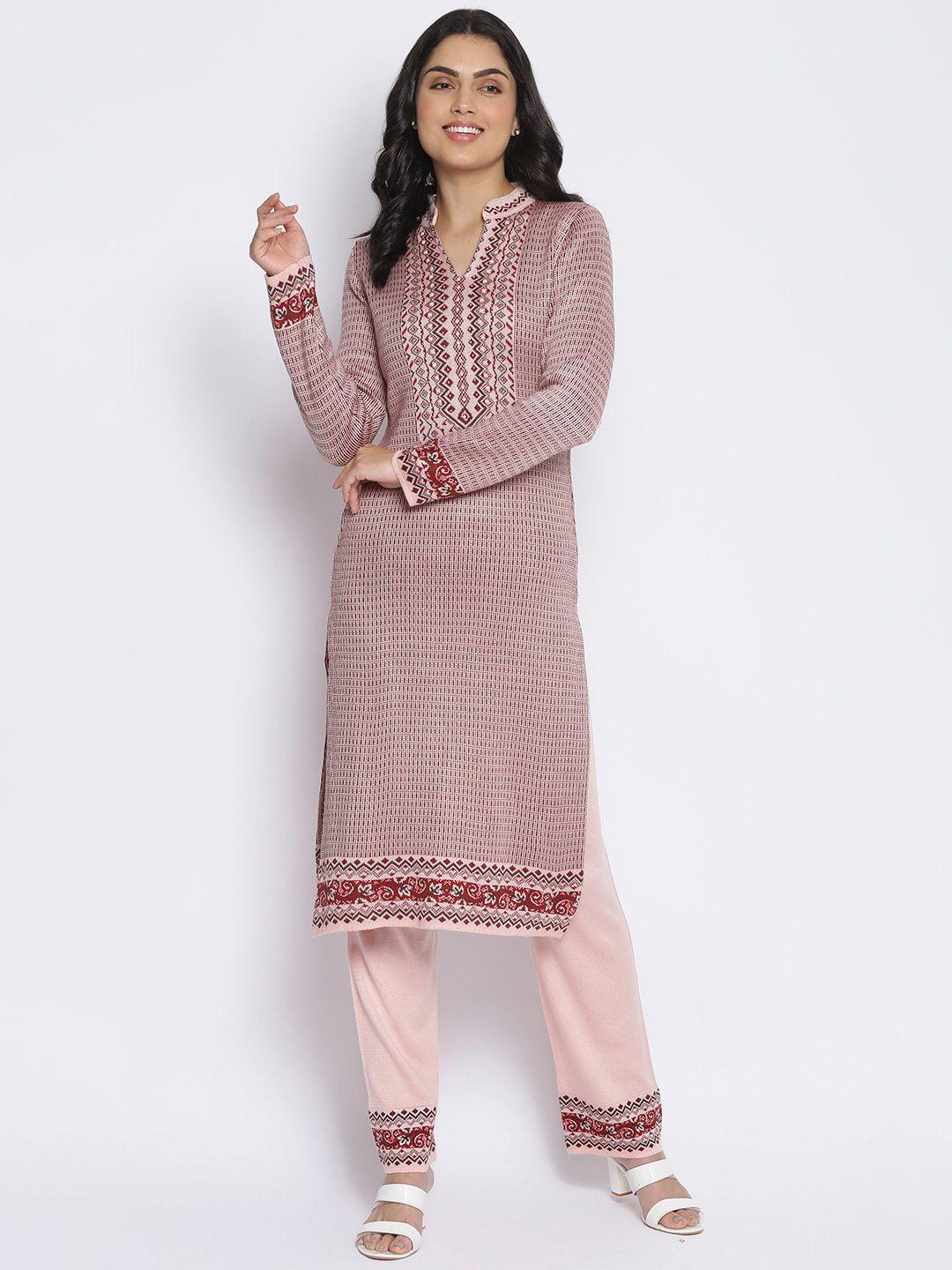 mikhad women pink & maroon beads and stones acrylic kurta with trousers