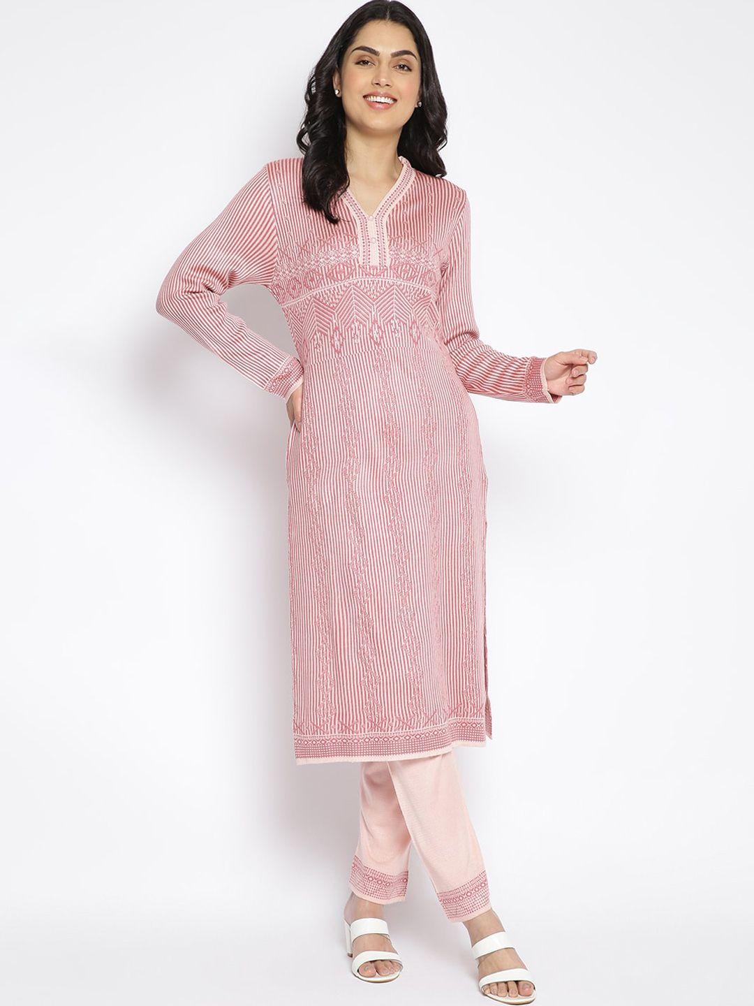 mikhad women pink ethnic motifs embroidered chikankari jacquard kurta