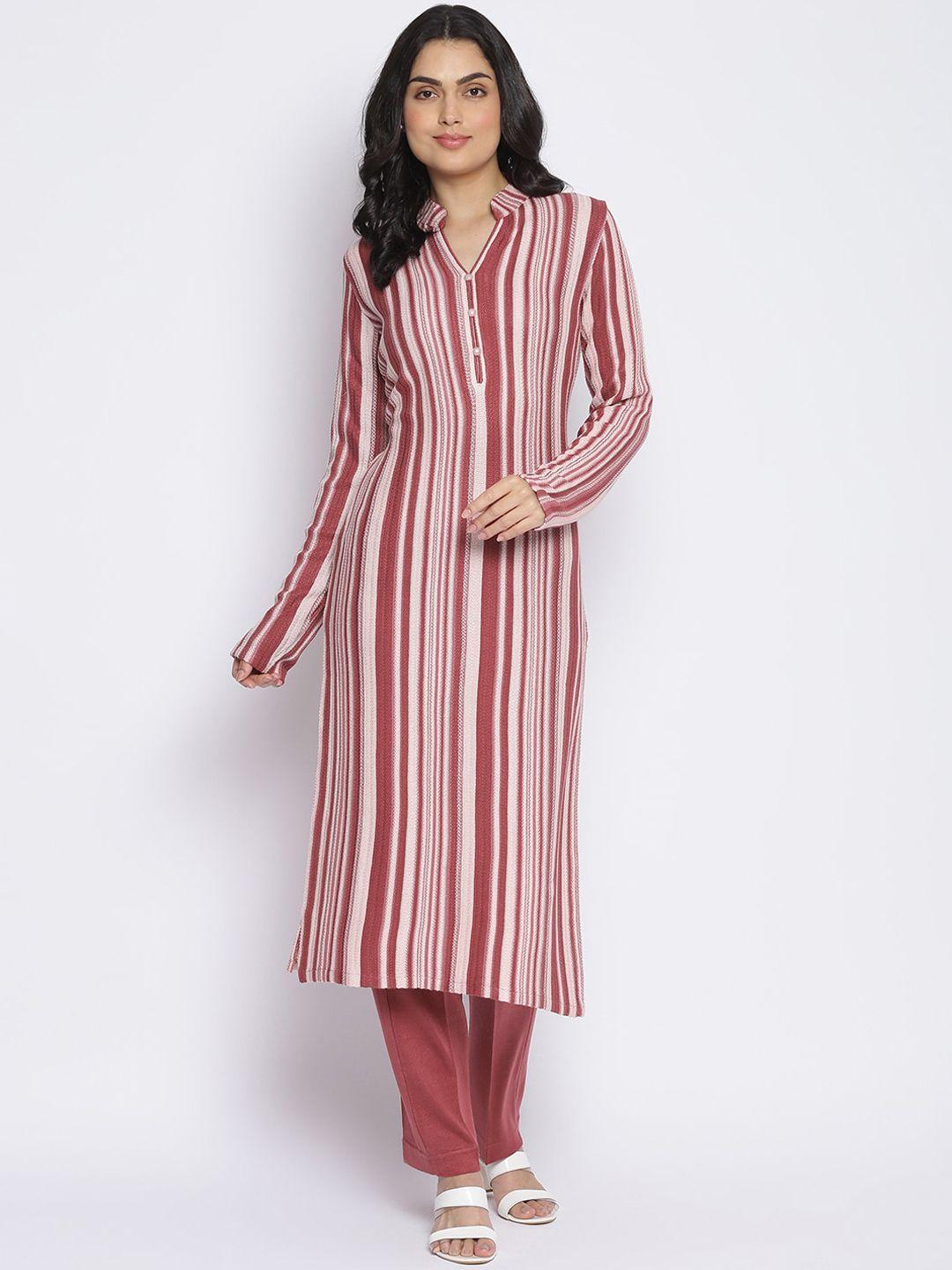 mikhad women pink striped kurta with palazzos