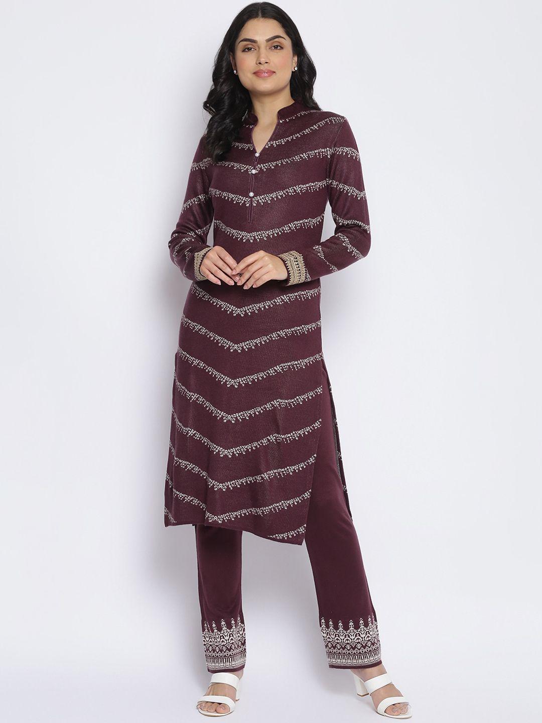 mikhad women purple printed kurta with trousers