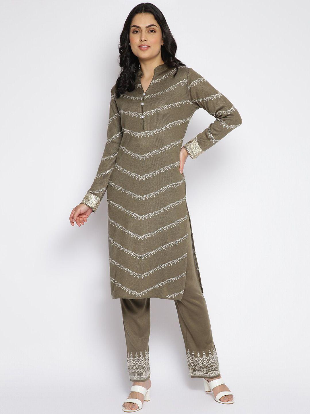 mikhad women sequinned acrylic kurta with trousers