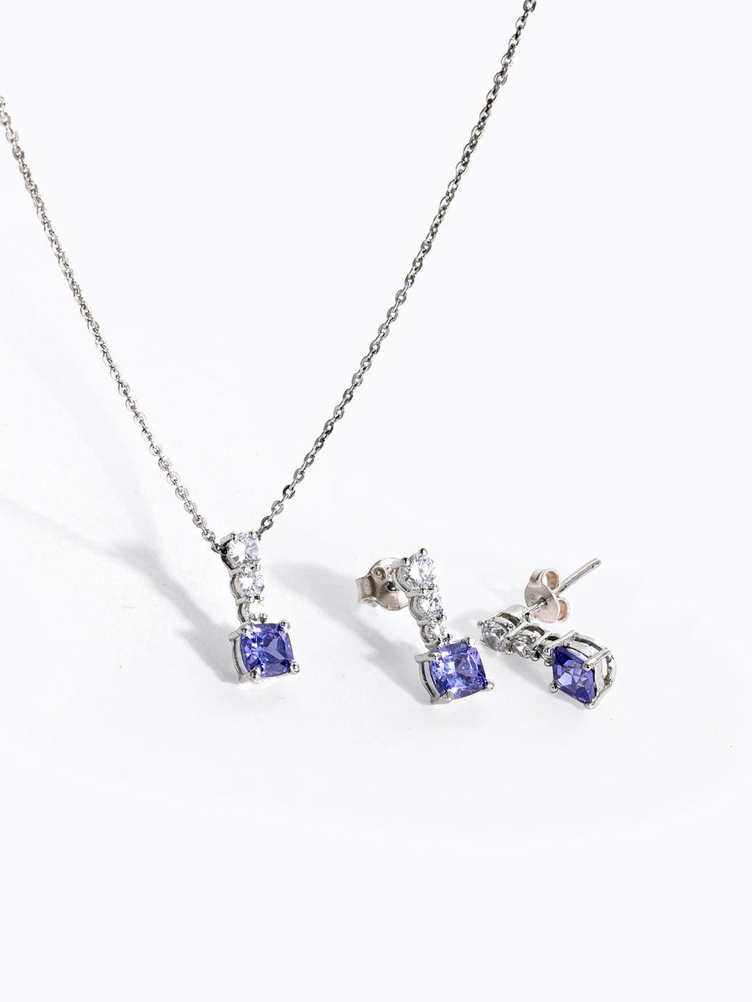 mikoto by fablestreet   silver-plated  white & blue cz-studded jewellery set