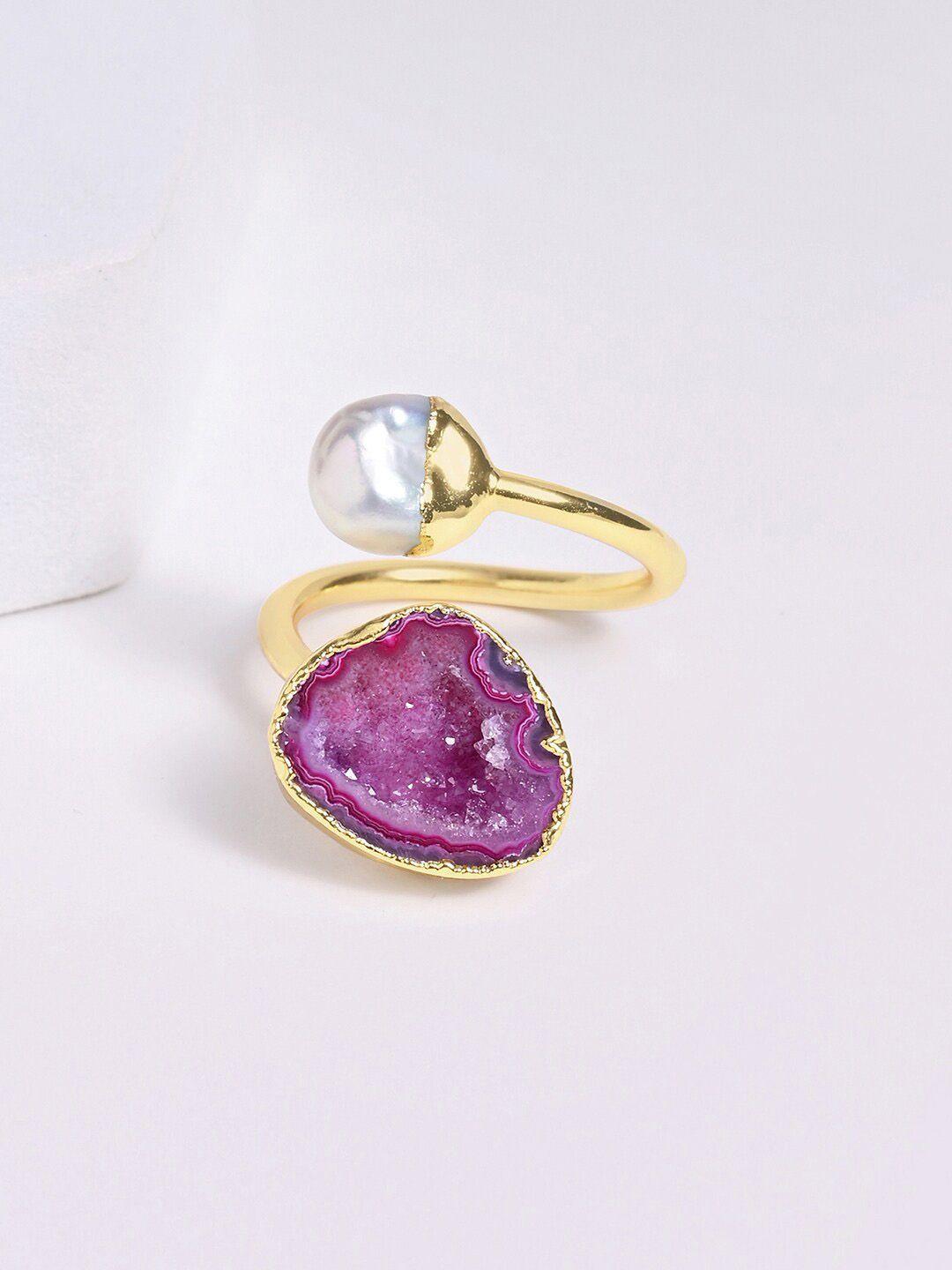 mikoto by fablestreet 18k gold-plated sterling silver baroque pearl & shaded druzy adjustable finger ring