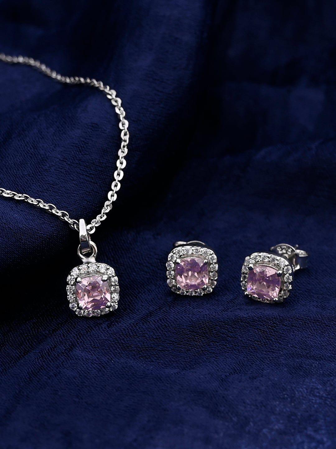 mikoto by fablestreet 925  sterling silver rhodium-plated pink zircon jewellery set