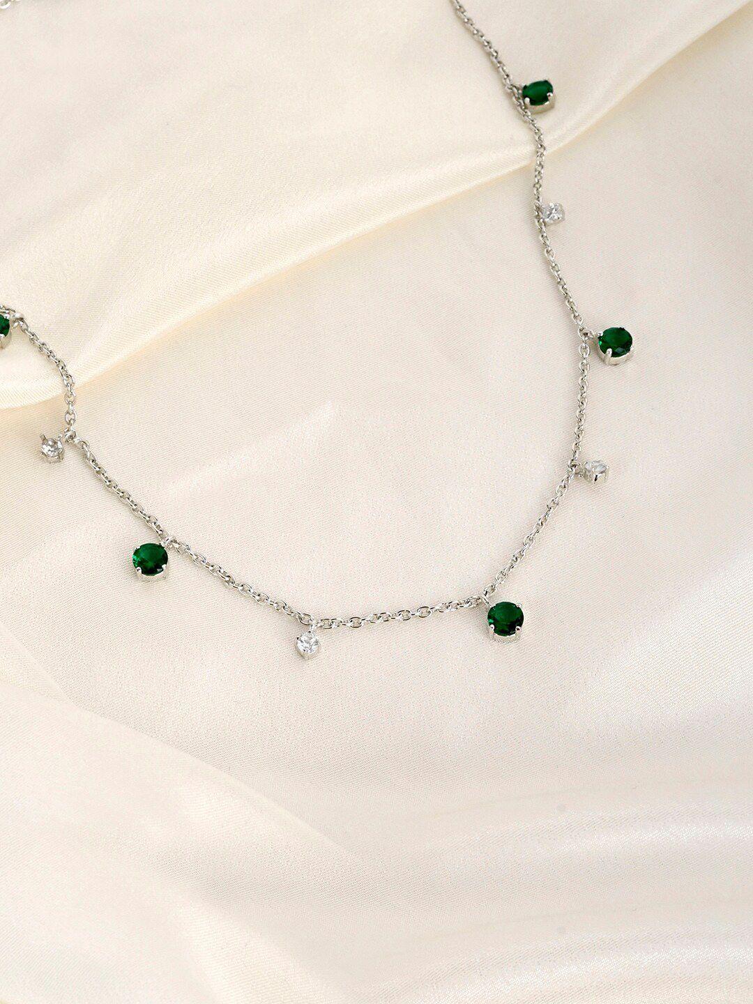 mikoto by fablestreet 925 sterling silver rhodium- plated green necklace