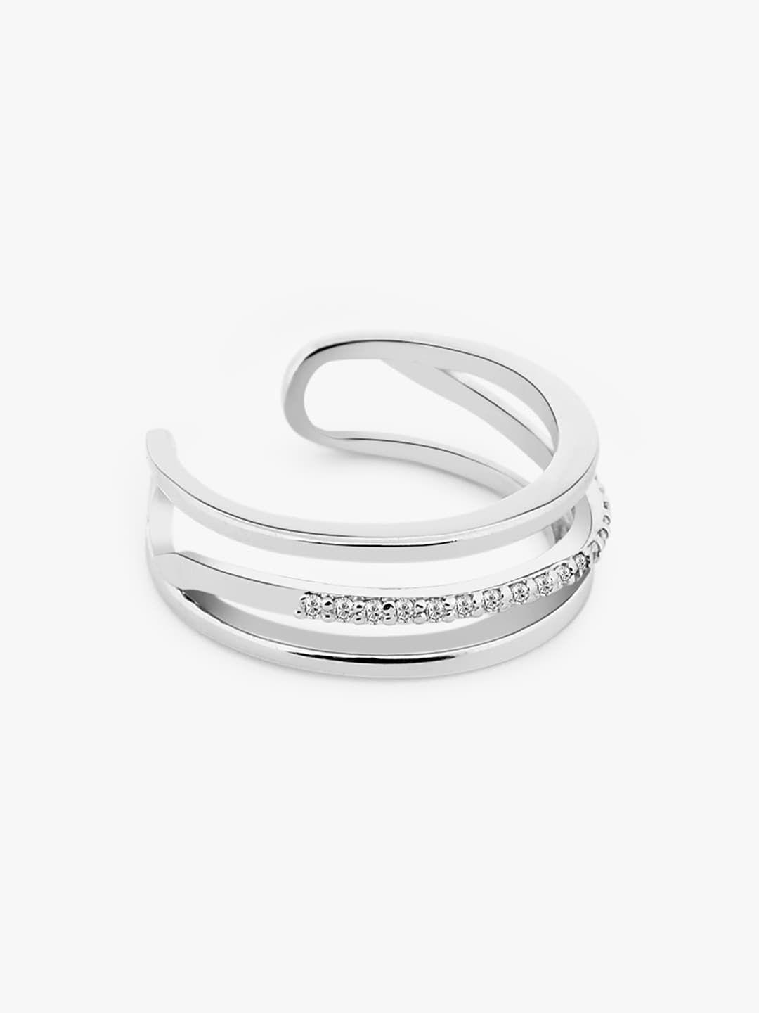 mikoto by fablestreet 925 sterling silver rhodium-plated zircon open band adjustable ring