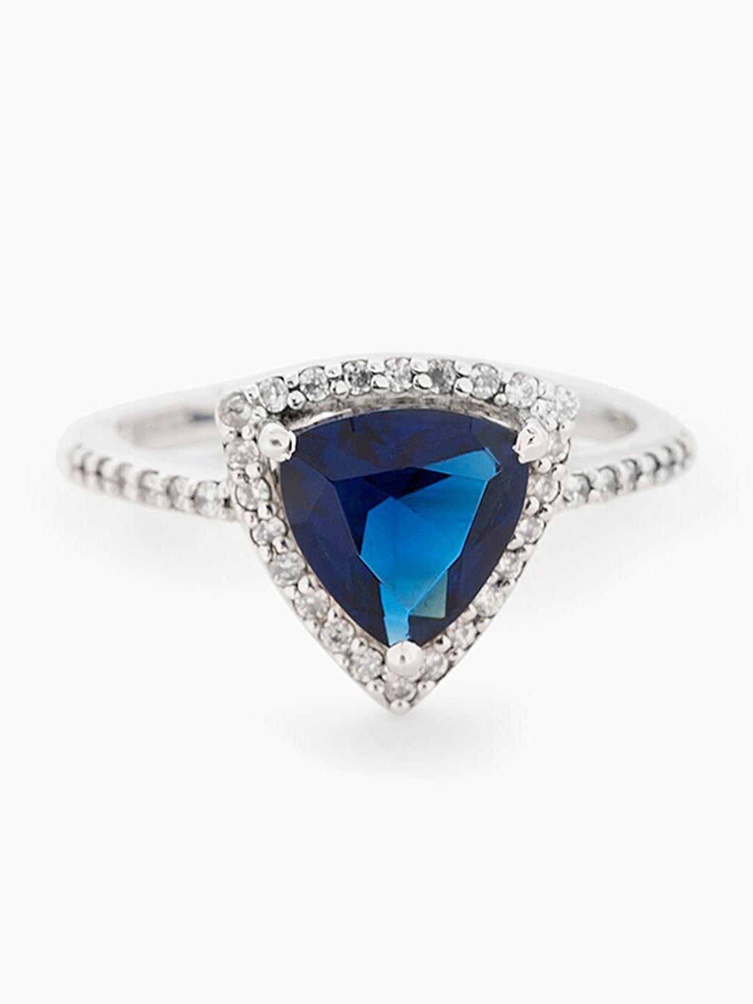 mikoto by fablestreet rhodium-plated 925 sterling silver & blue statement zircon ring