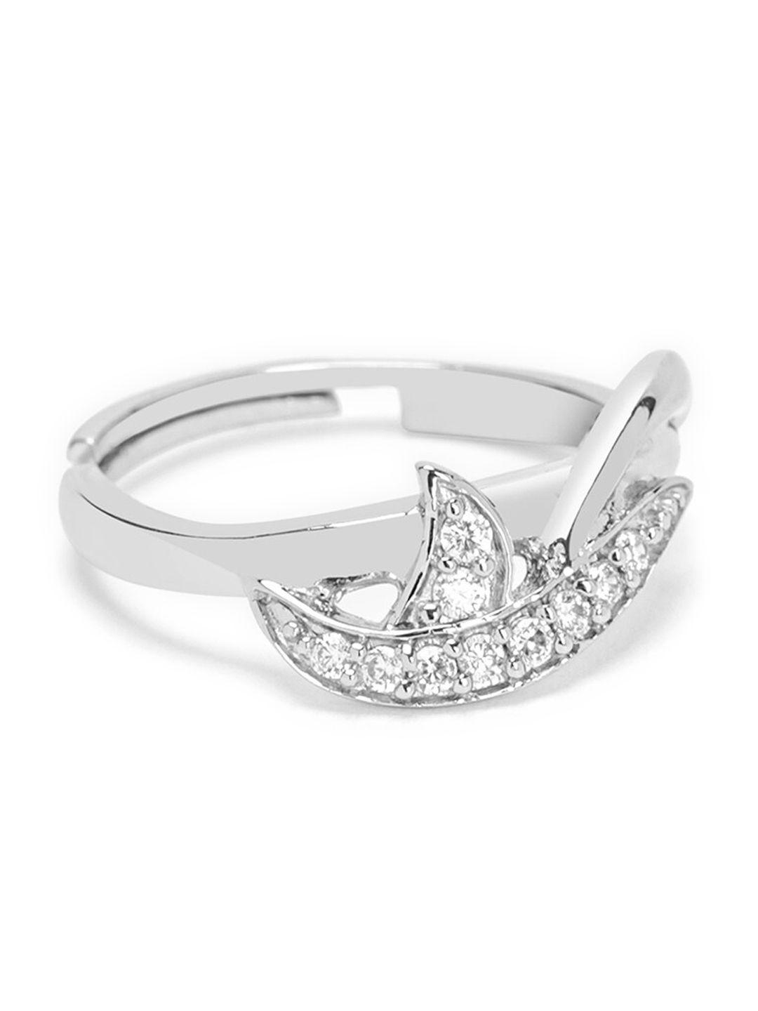 mikoto by fablestreet rhodium-plated silver-toned & white cz studded ring