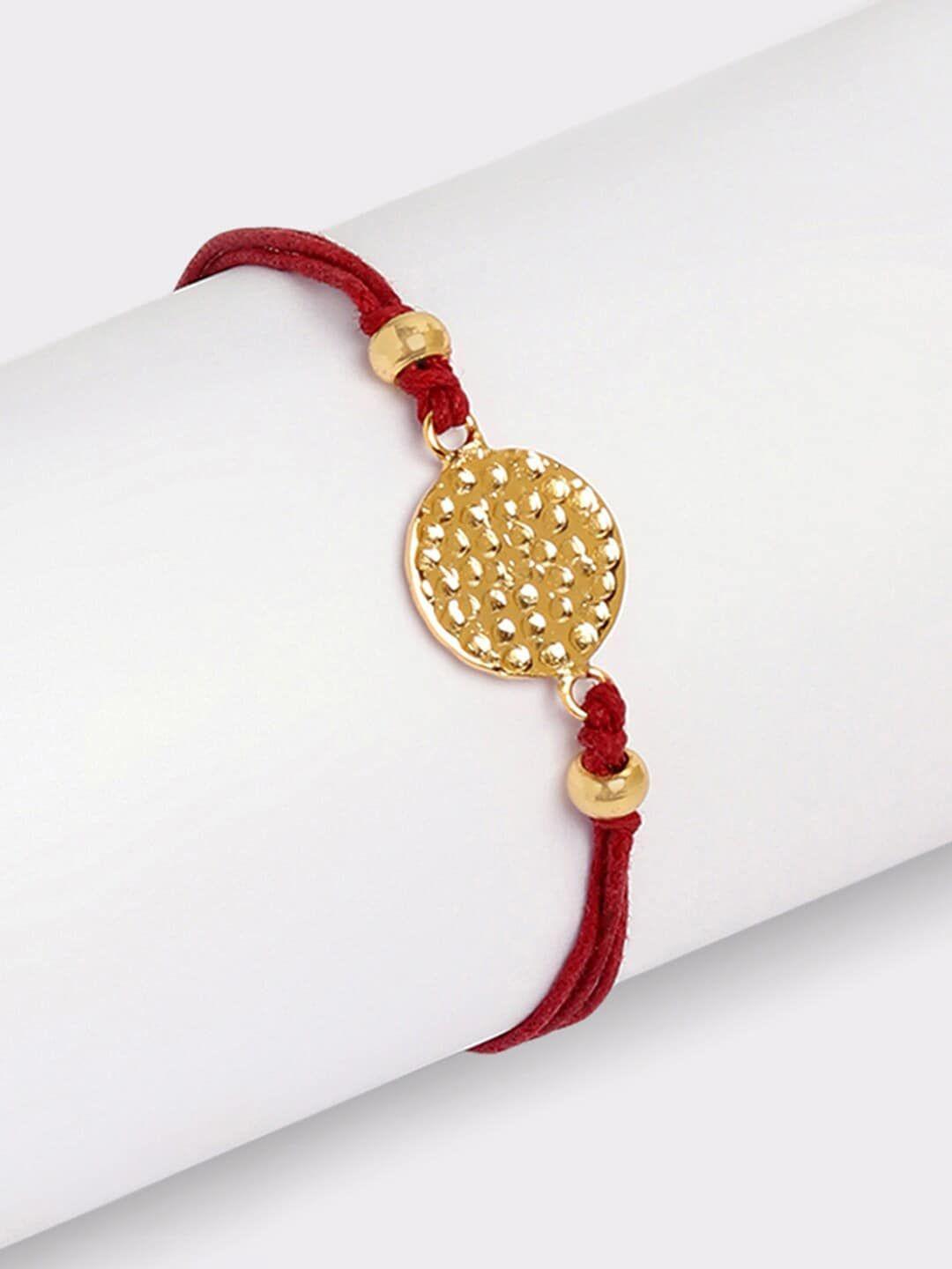 mikoto by fablestreet women maroon & gold-toned gold-plated circle of life chord bracelet