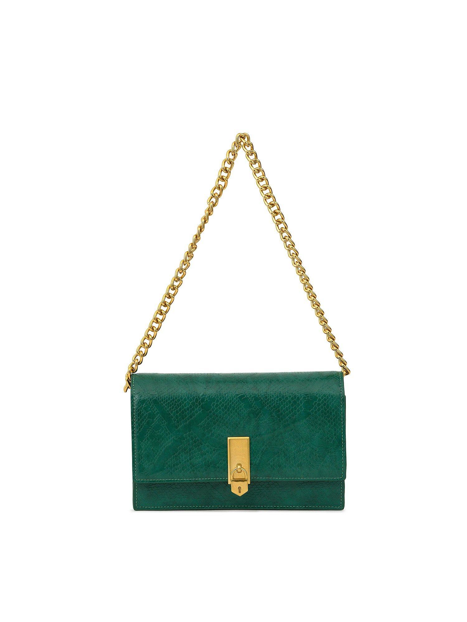 mila shoulder clutch for women - green