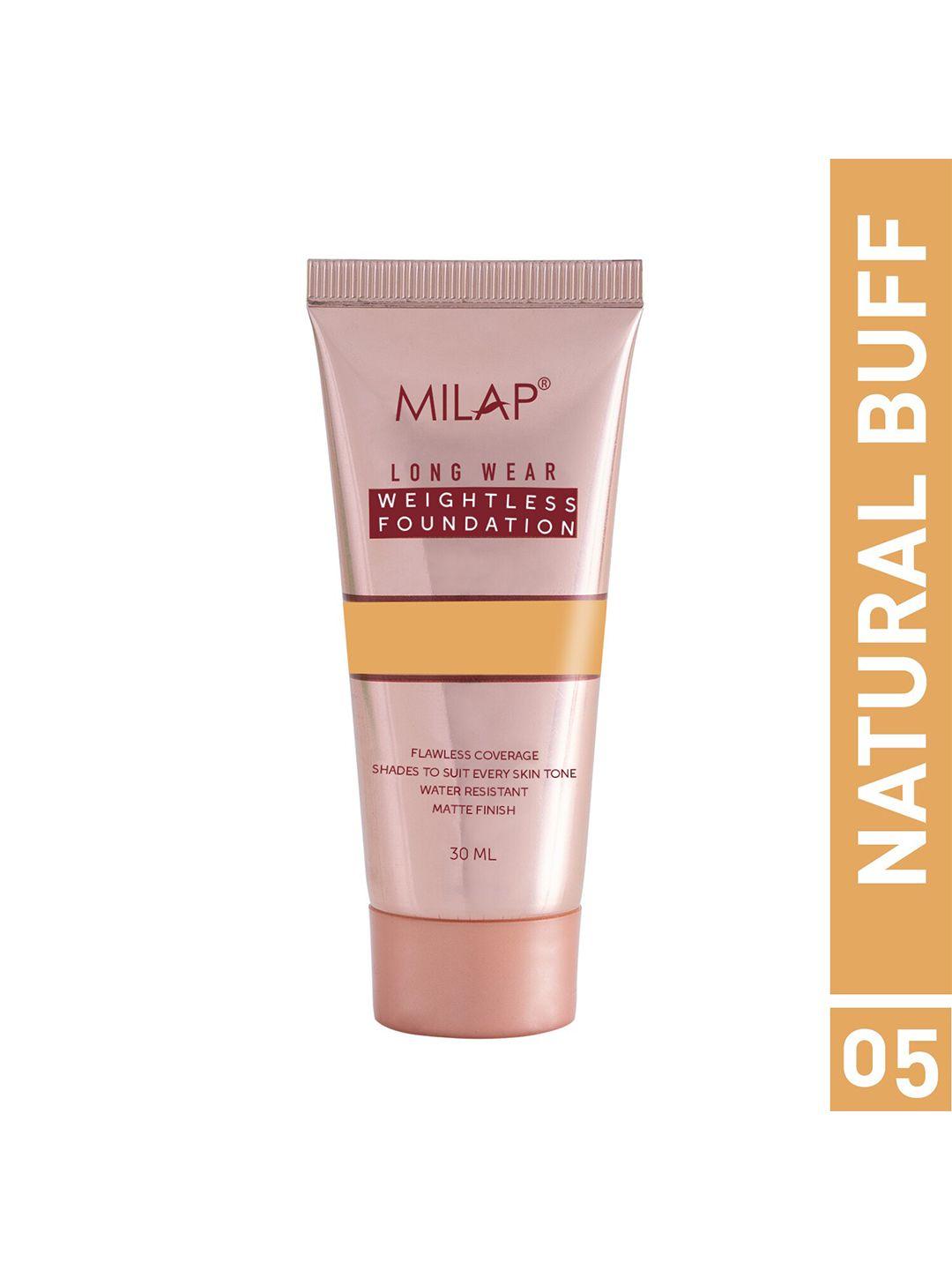 milap long wear weightless foundation ,natural buff- 30ml