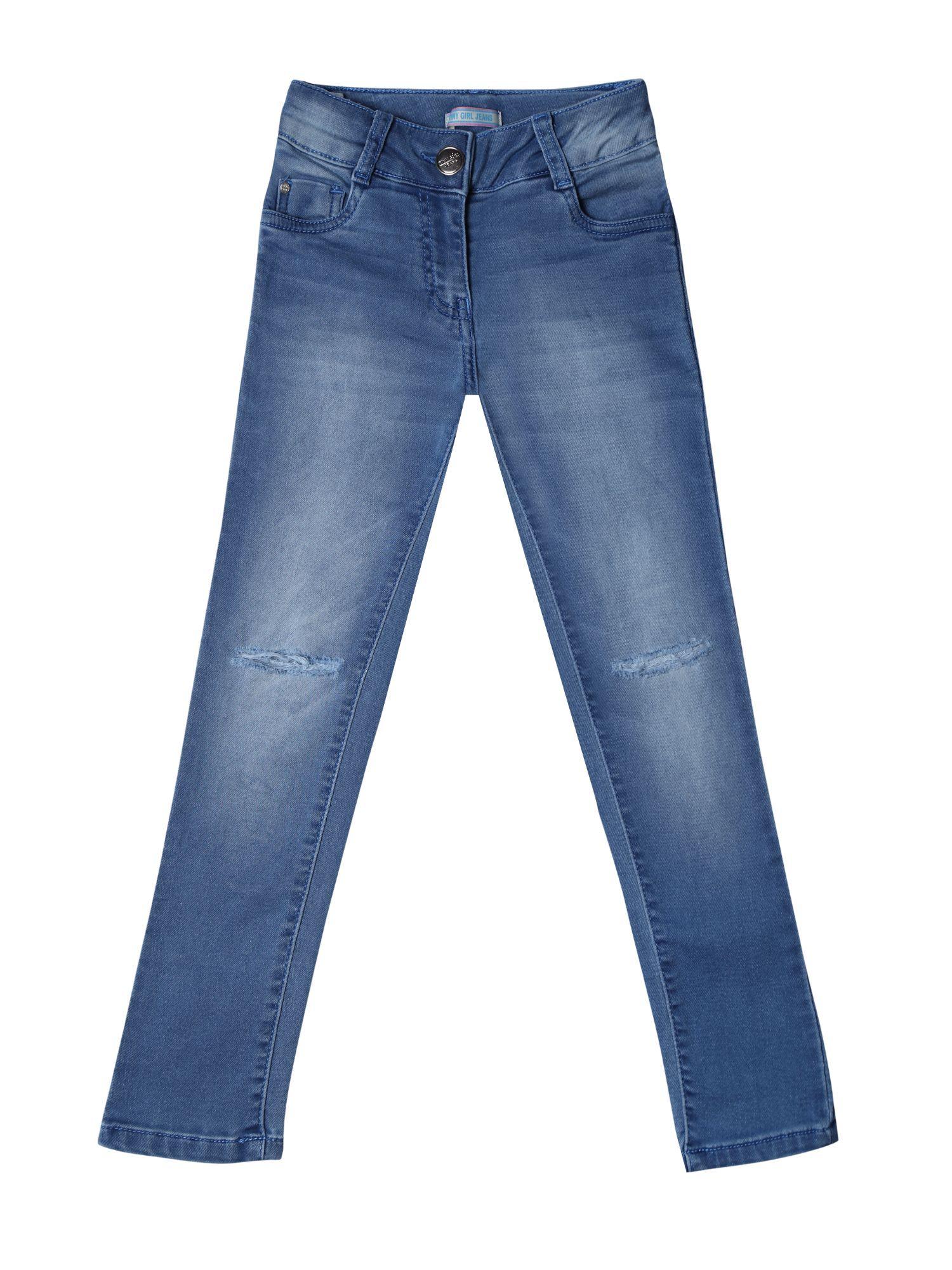 mild distress detail jeans - light blue