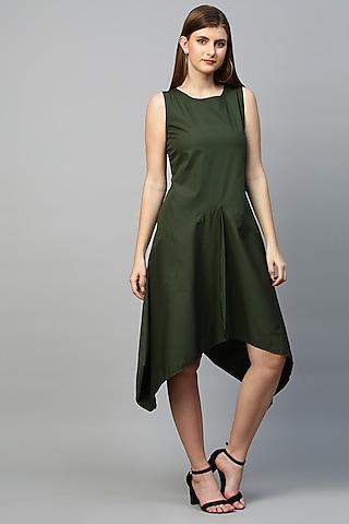 military green asymmetrical blended dress