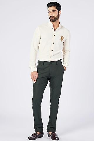 military green cotton & lycra slim fit trousers