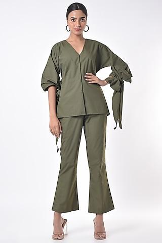 military green cotton blend top