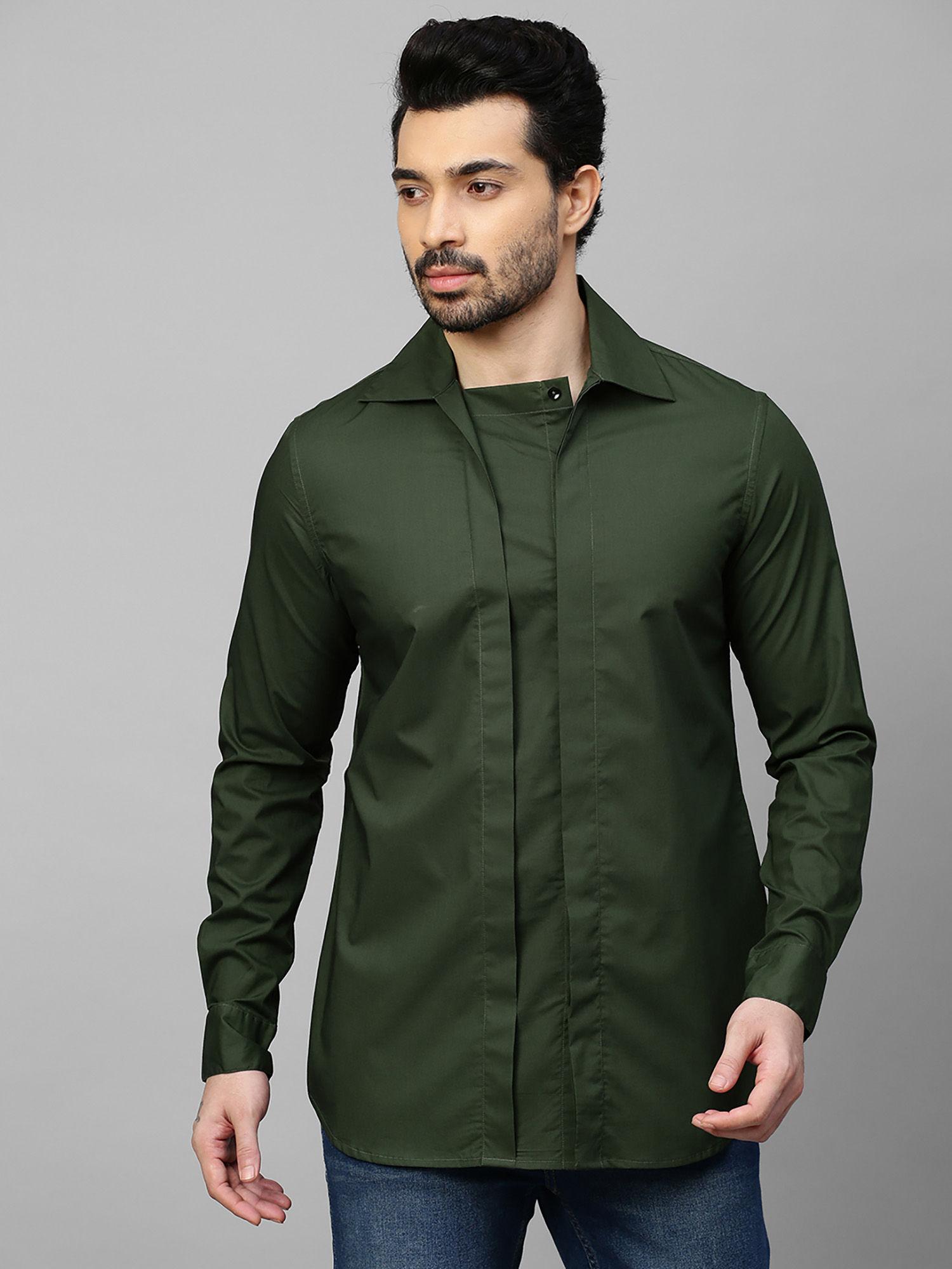 military green shirt double placket with concealed buttons