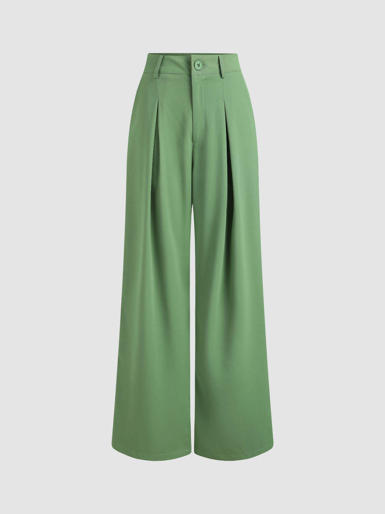 milk tea green pleated wide leg trouser