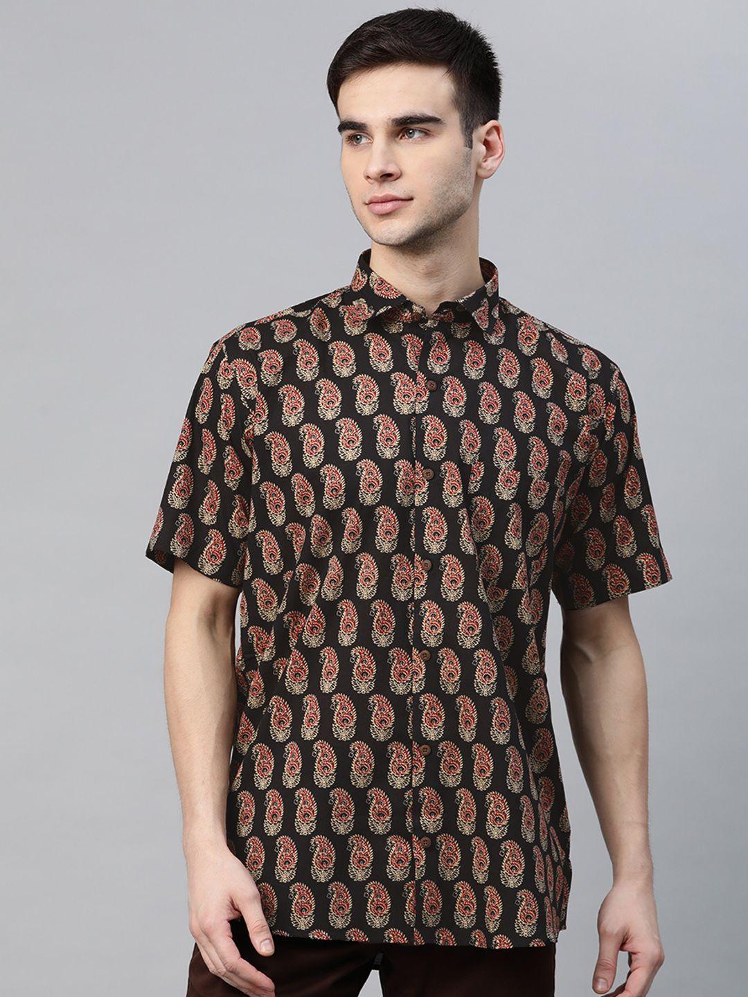 millennial men black & red pure cotton comfort regular fit paisley print casual shirt