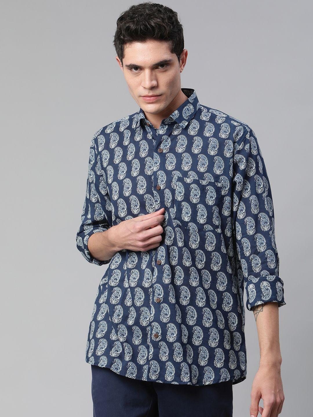 millennial men blue comfort printed casual shirt