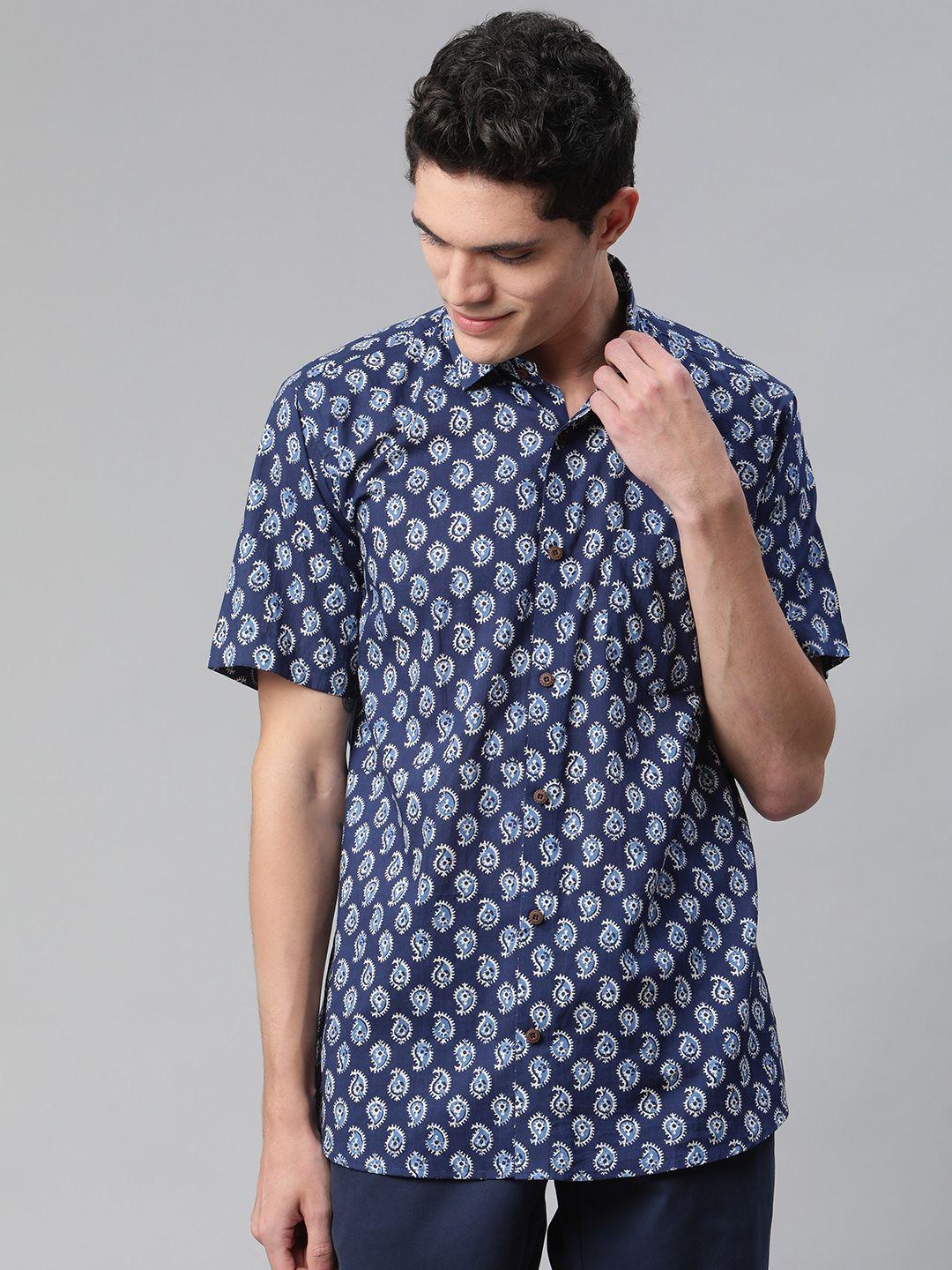 millennial men blue comfort printed casual shirt