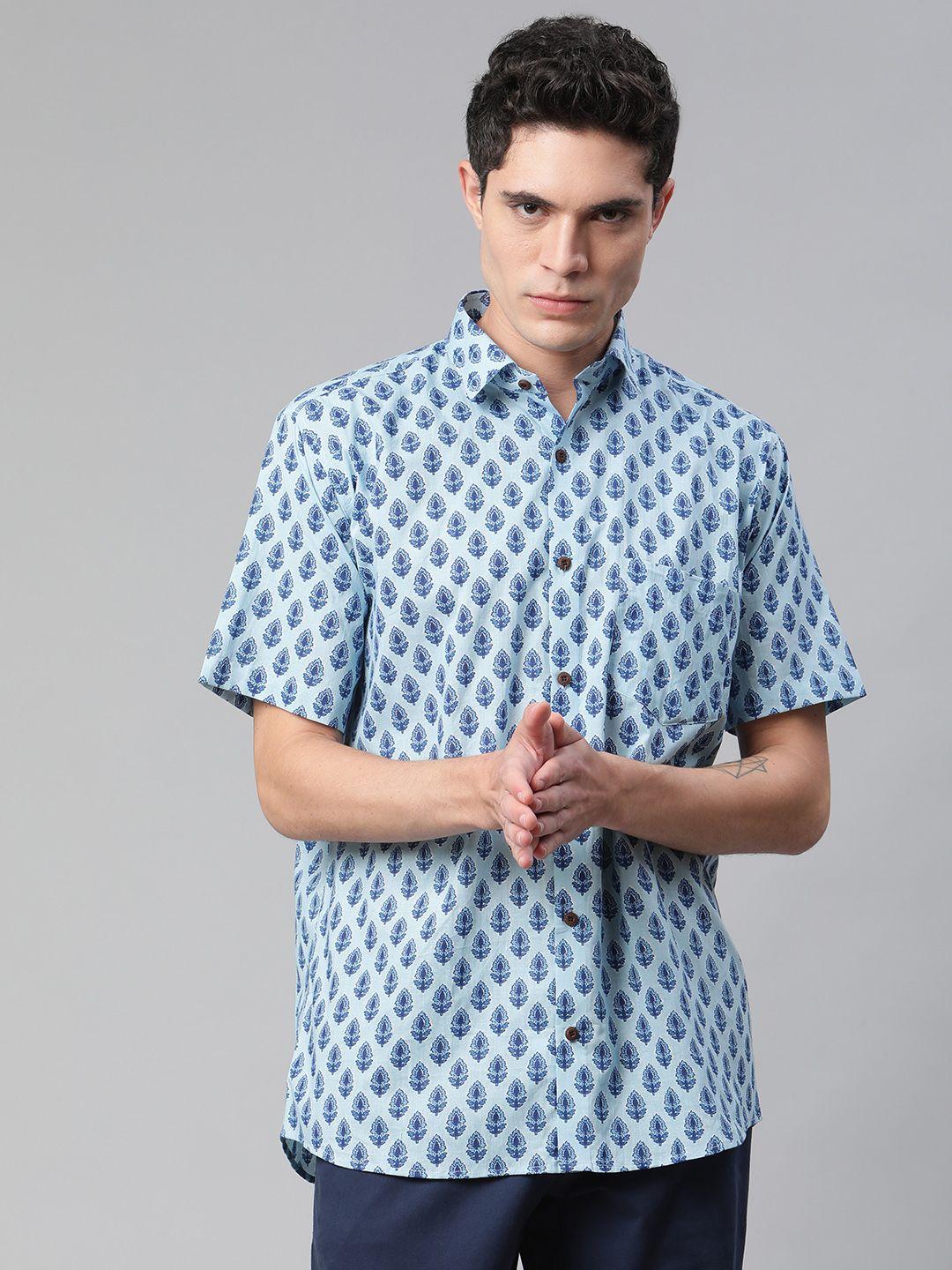 millennial men blue comfort printed casual shirt