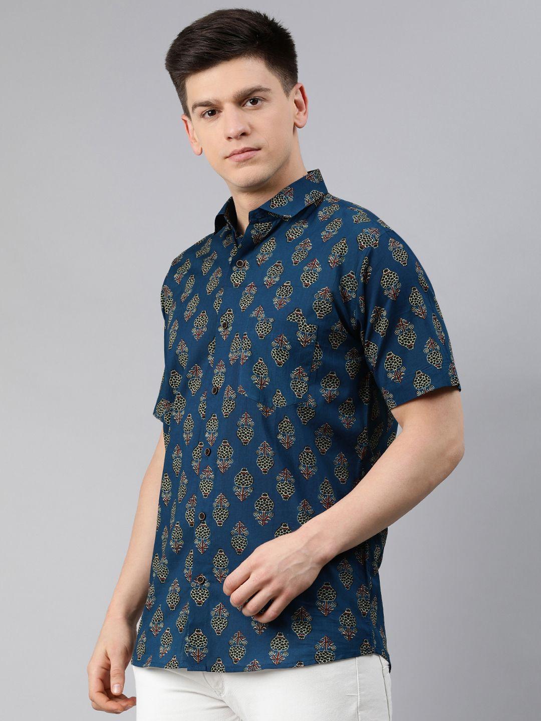 millennial men blue printed pure cotton regular fit casual shirt