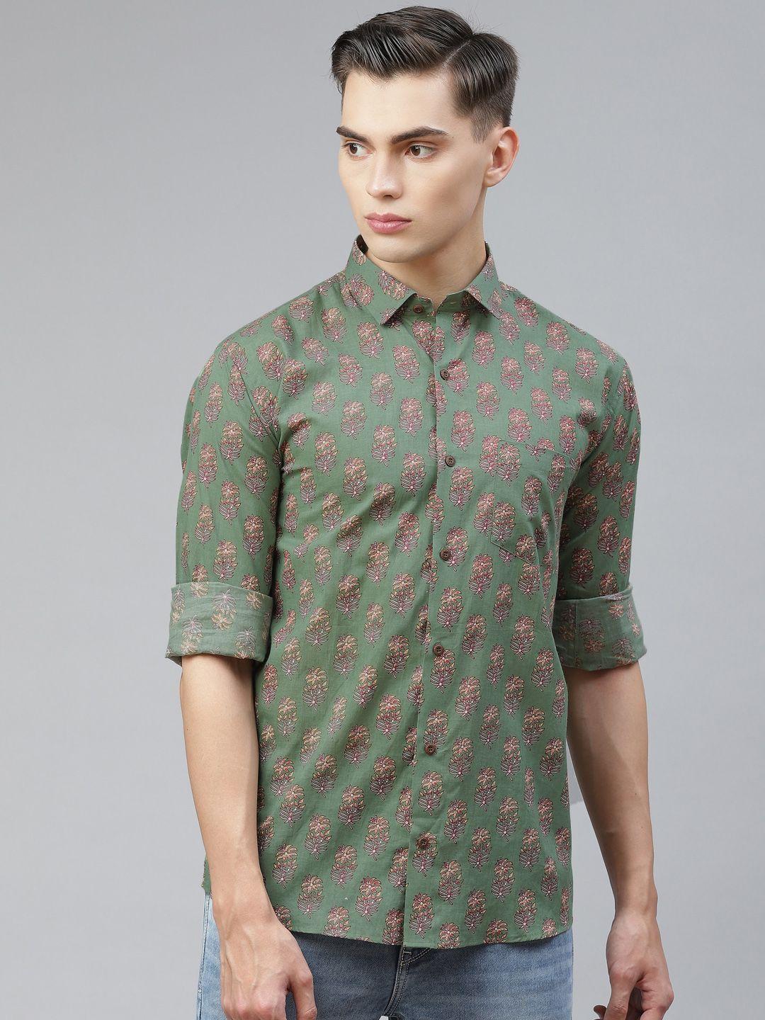 millennial men green comfort floral opaque printed casual shirt