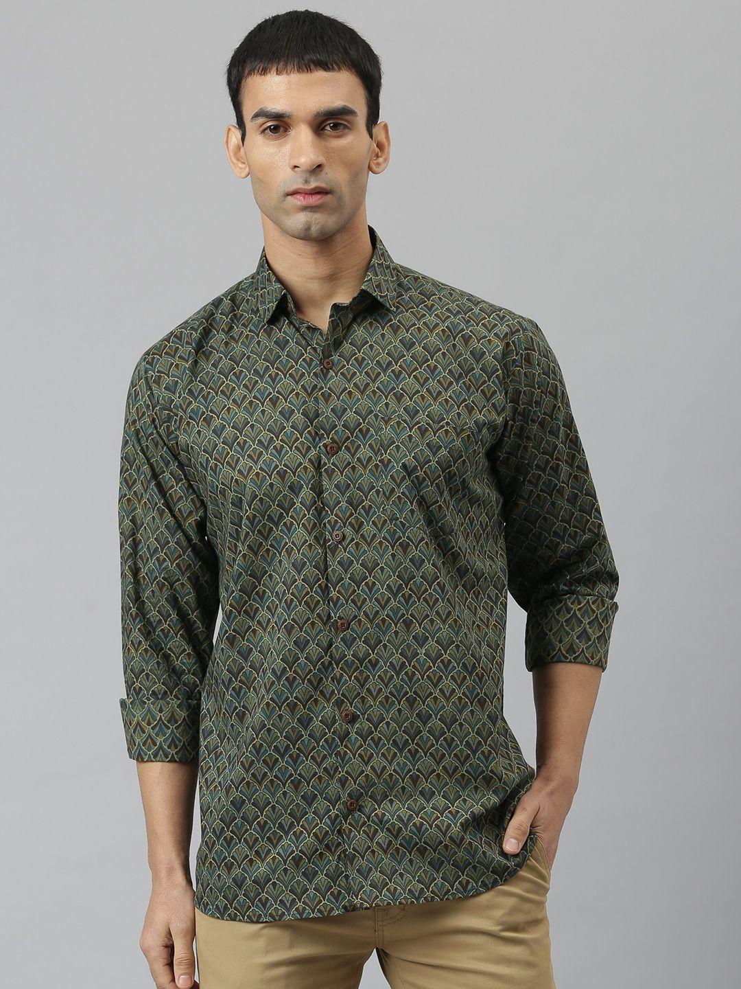 millennial men green comfort printed casual shirt