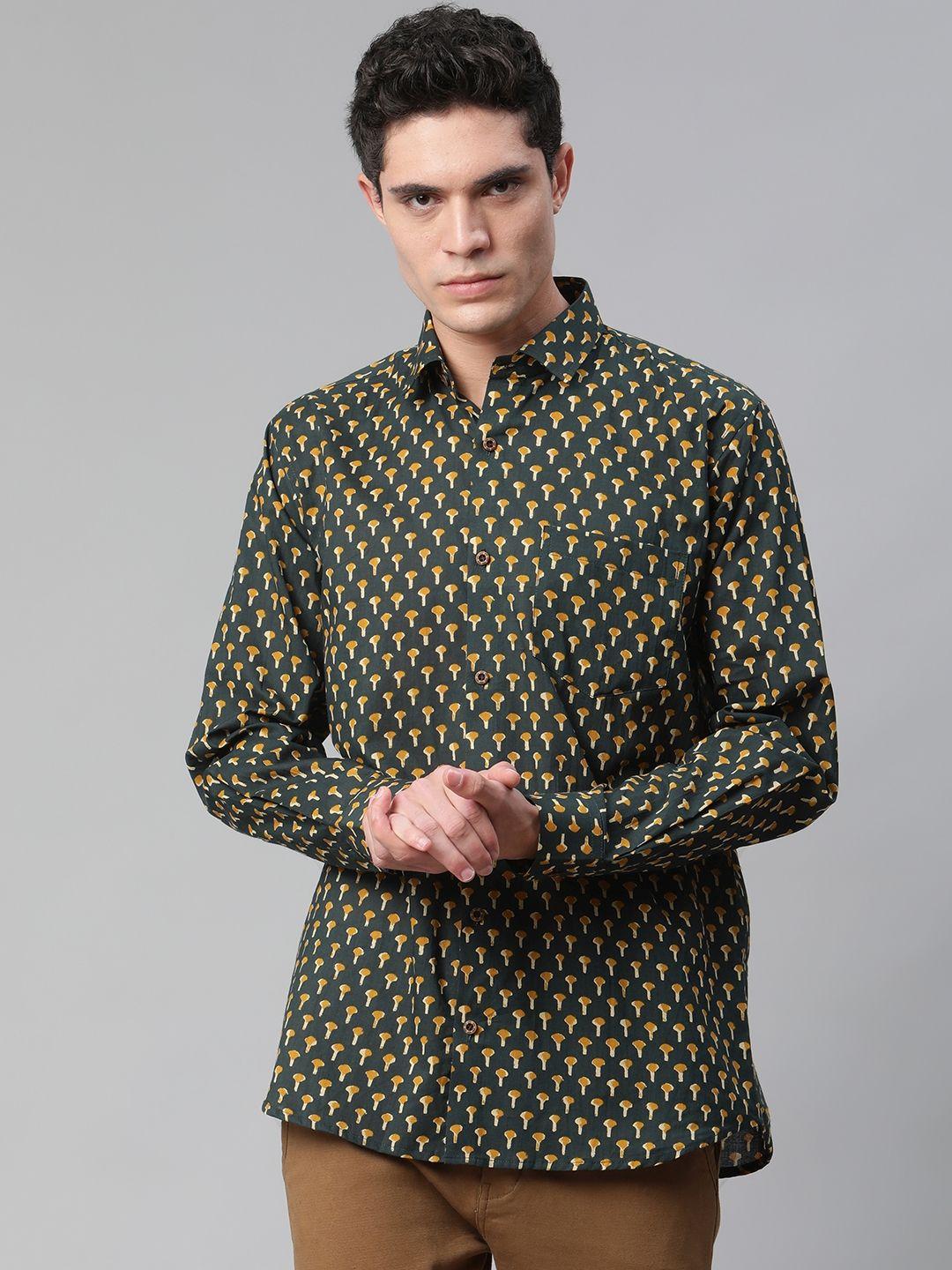 millennial men green comfort printed casual shirt