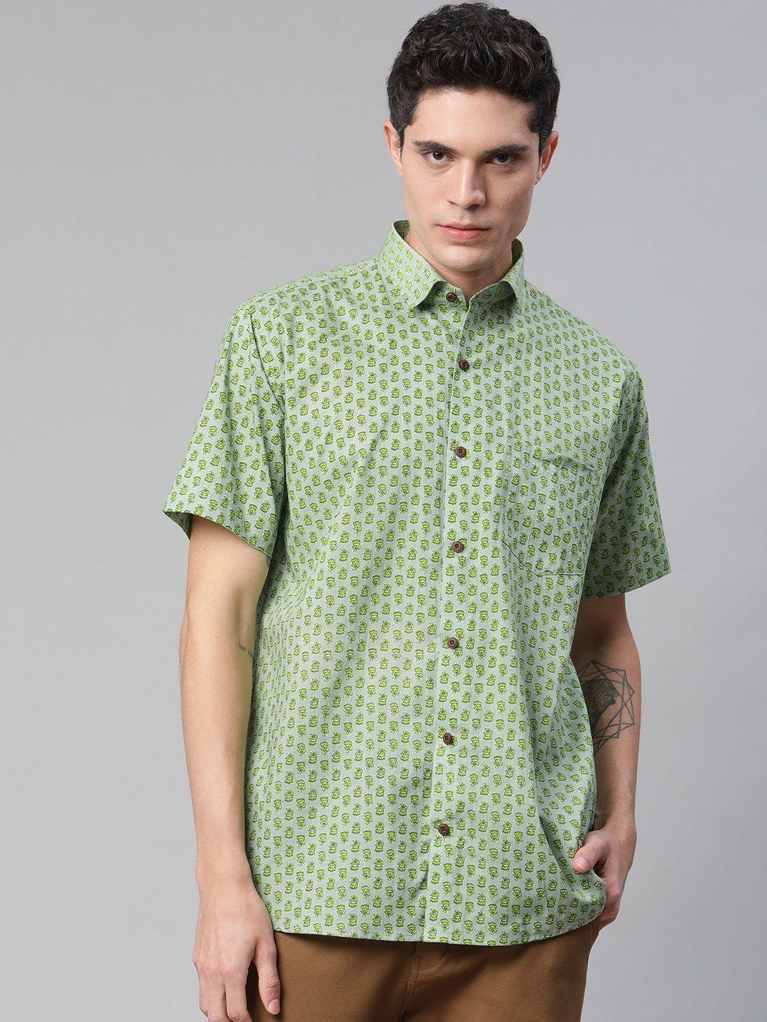 millennial men green comfort printed casual shirt