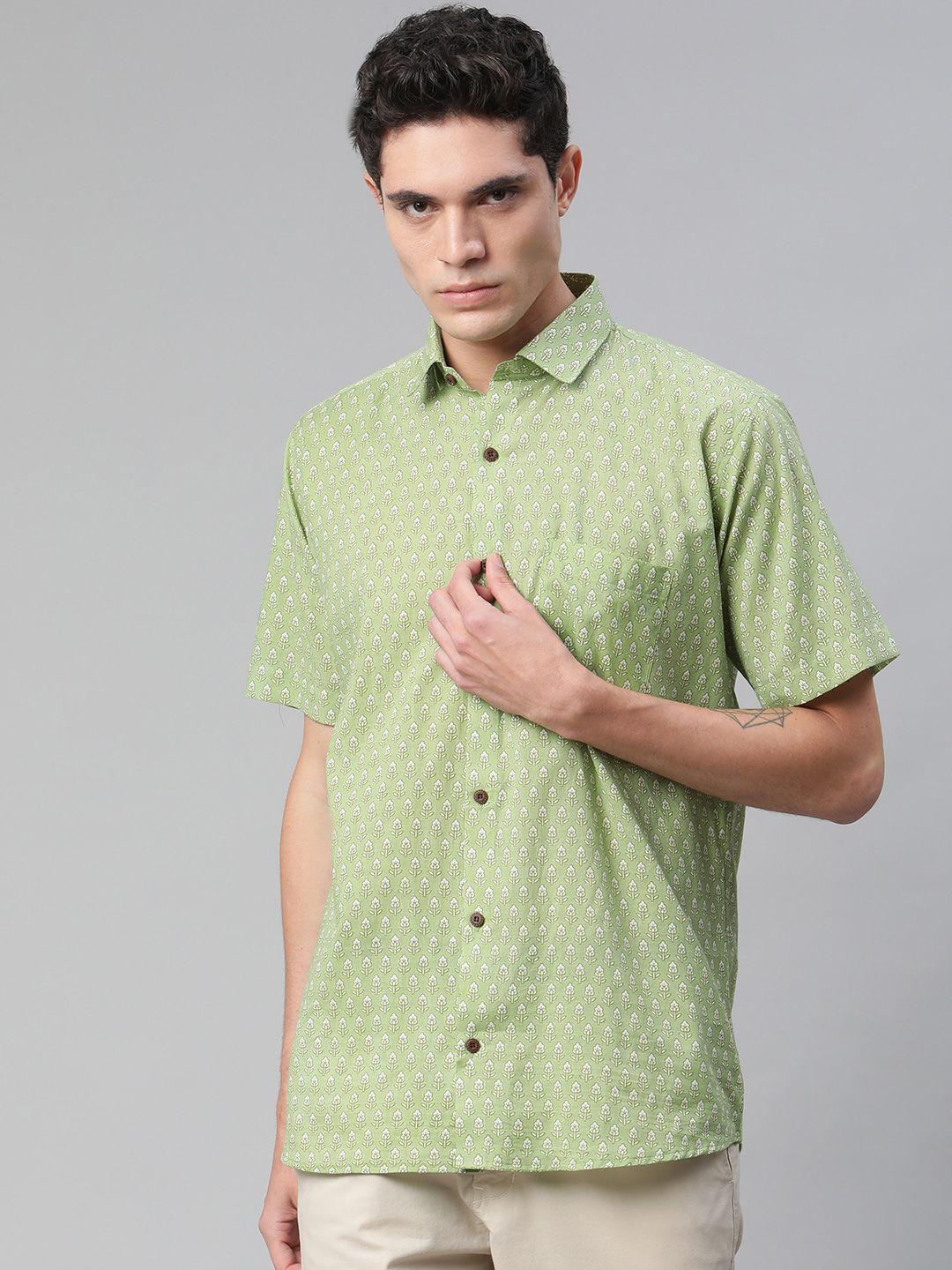 millennial men green comfort printed casual shirt