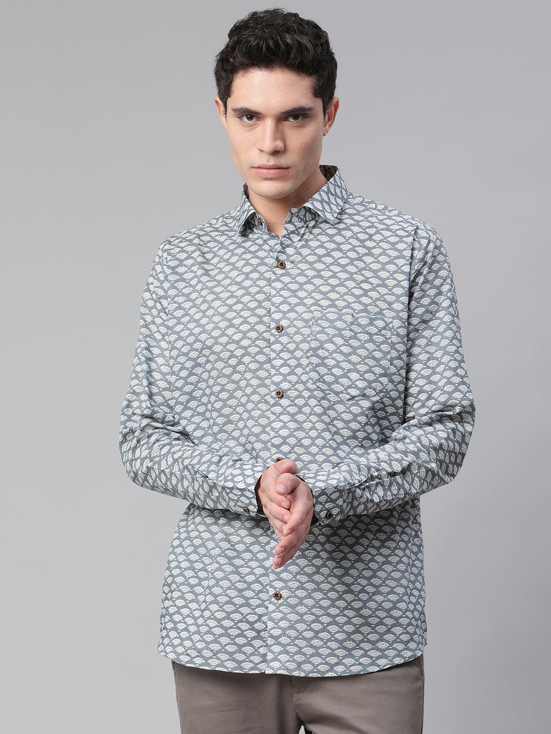 millennial men grey comfort printed casual shirt