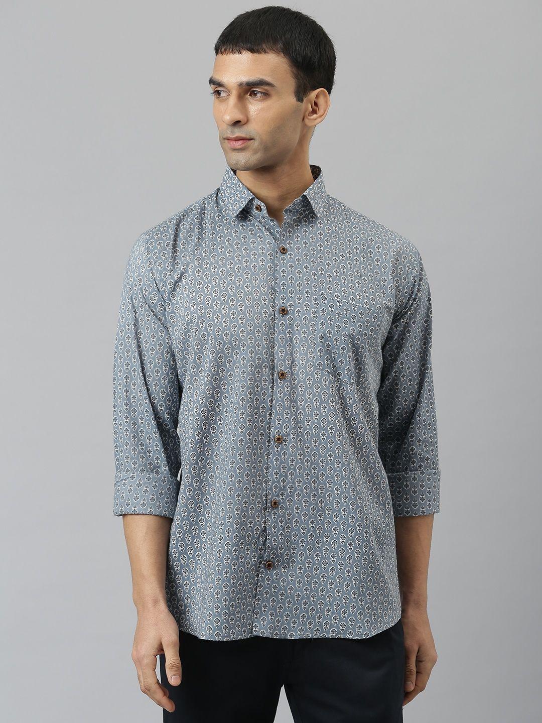 millennial men grey comfort printed casual shirt