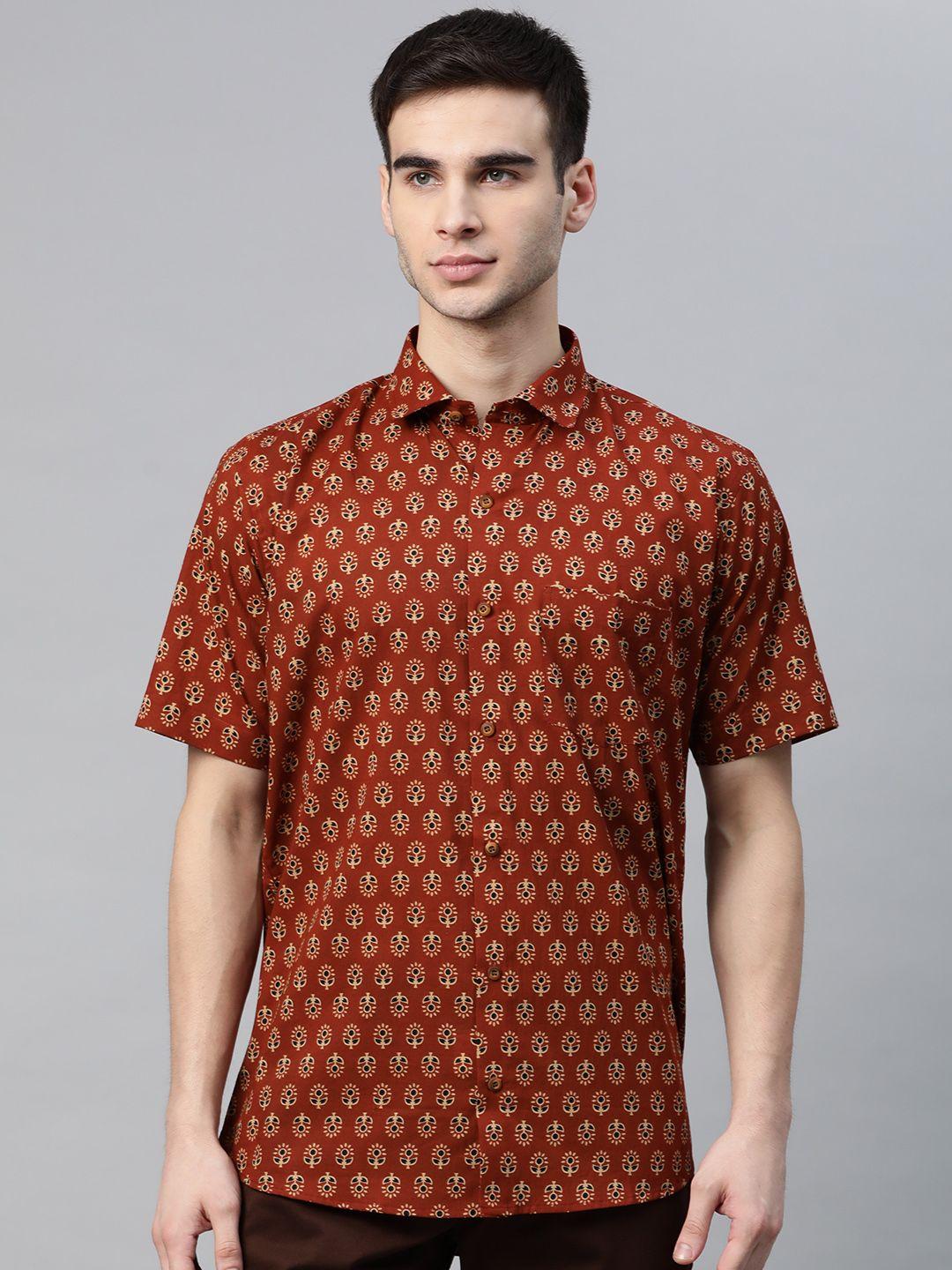 millennial men maroon pure cotton comfort regular fit printed casual shirt