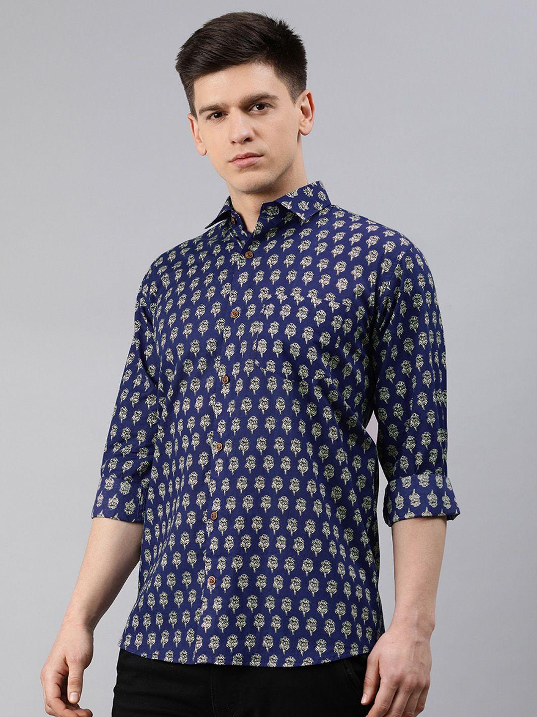 millennial men men blue & white regular fit printed casual shirt