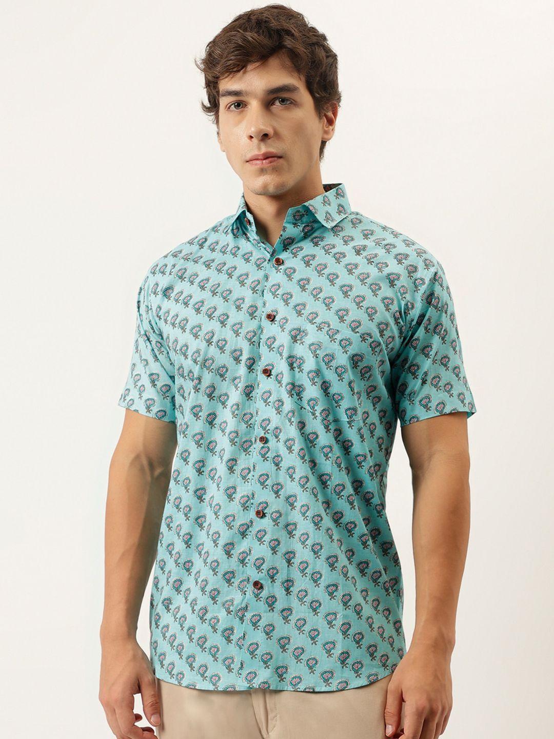 millennial men men blue comfort floral opaque printed casual shirt