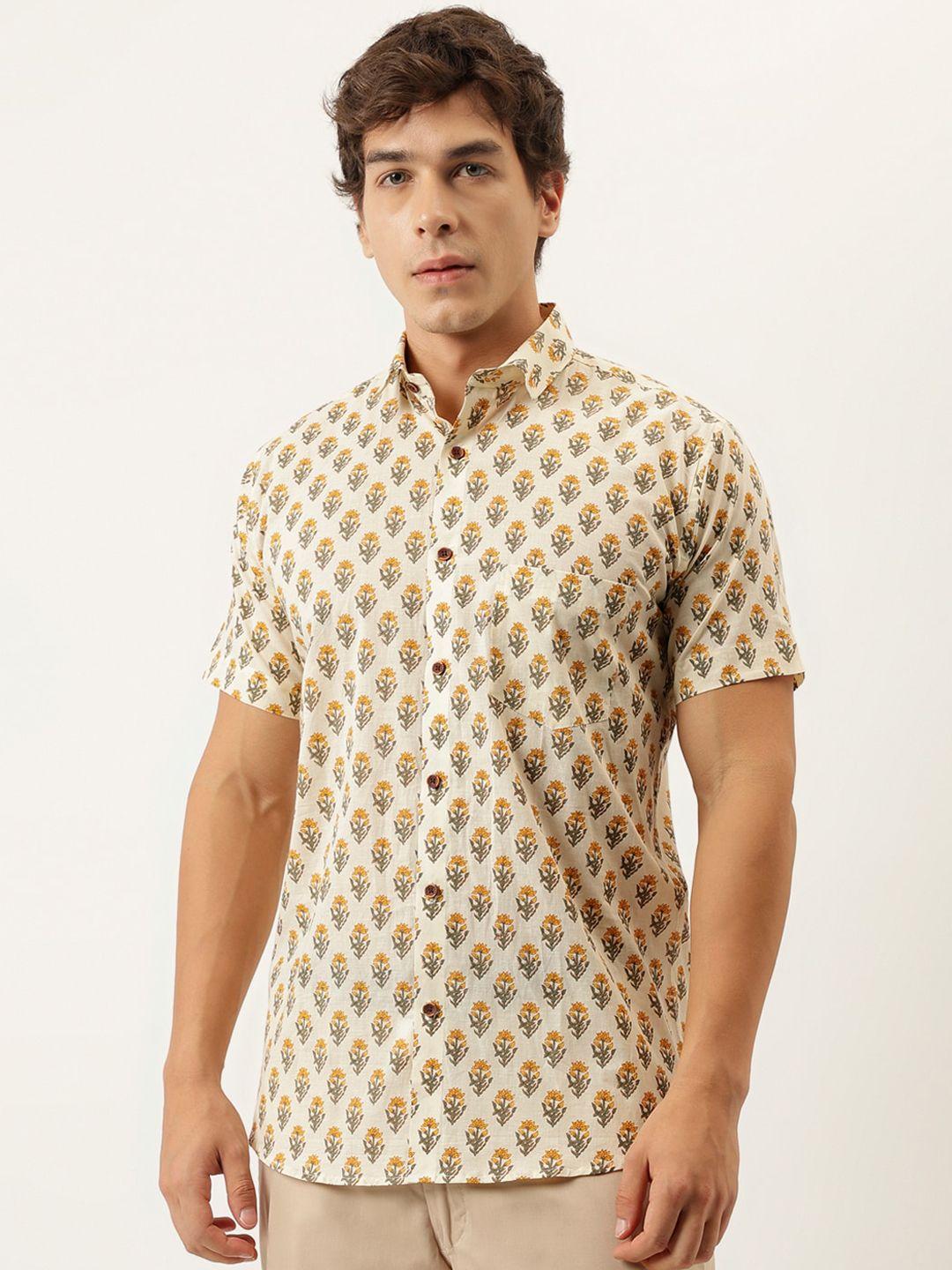 millennial men men cream-coloured comfort floral opaque printed casual shirt