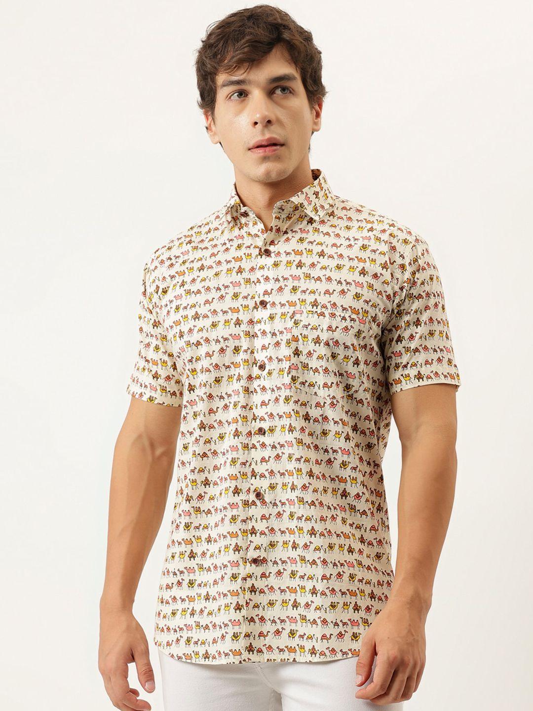 millennial men men cream-coloured comfort opaque printed casual shirt